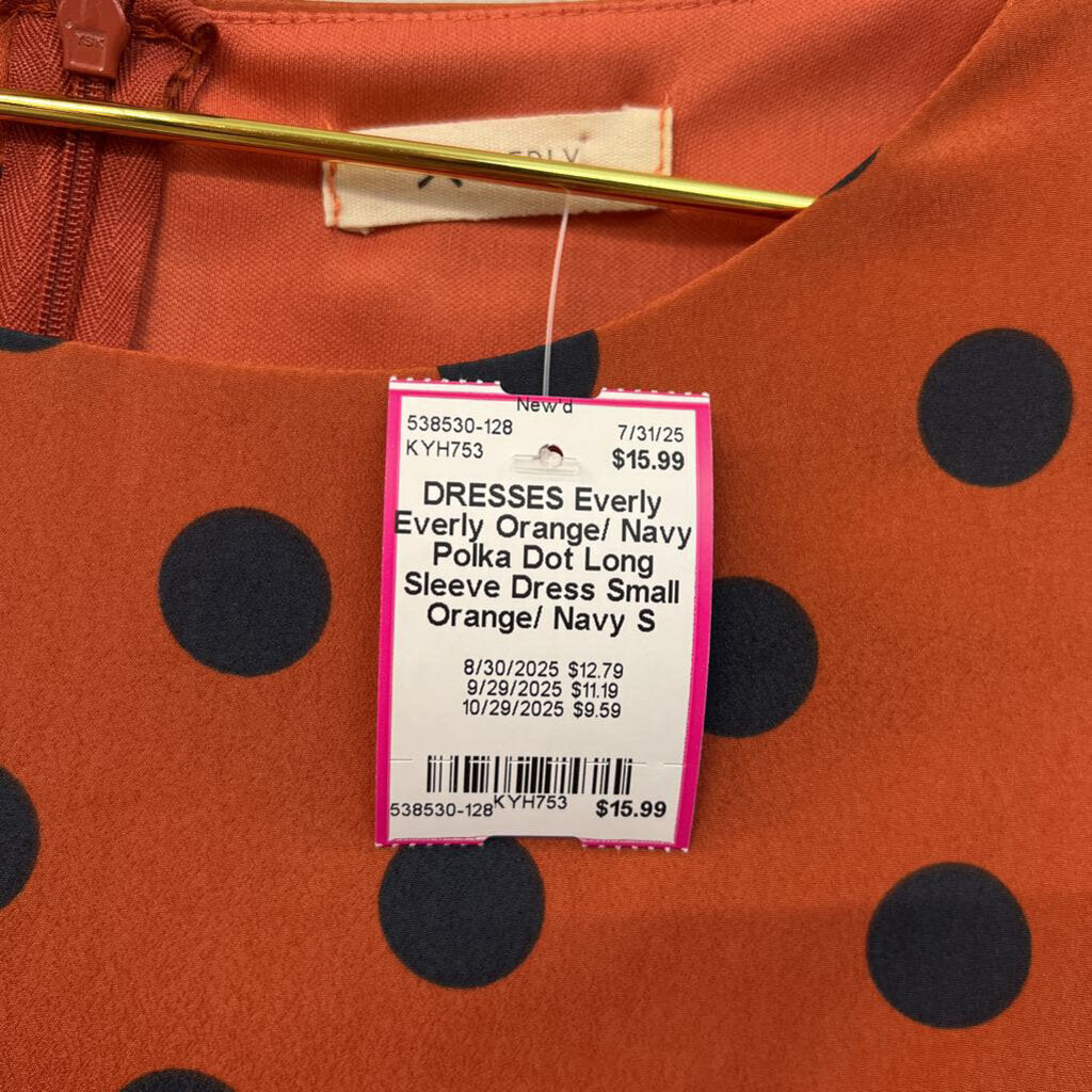Everly Orange/ Navy Polka Dot Long Sleeve Dress Small