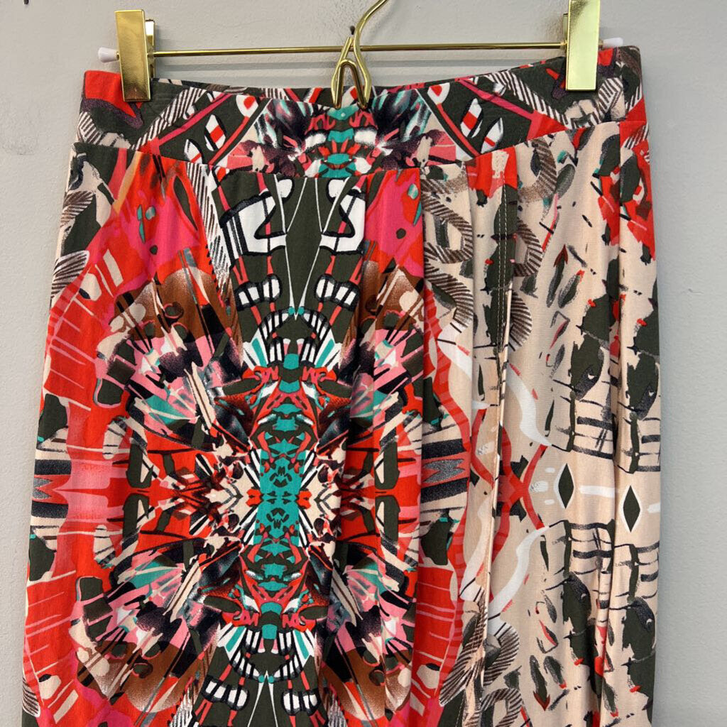 Maeve Beige/ Multi Print Faux Wrap Skirt Extra Small