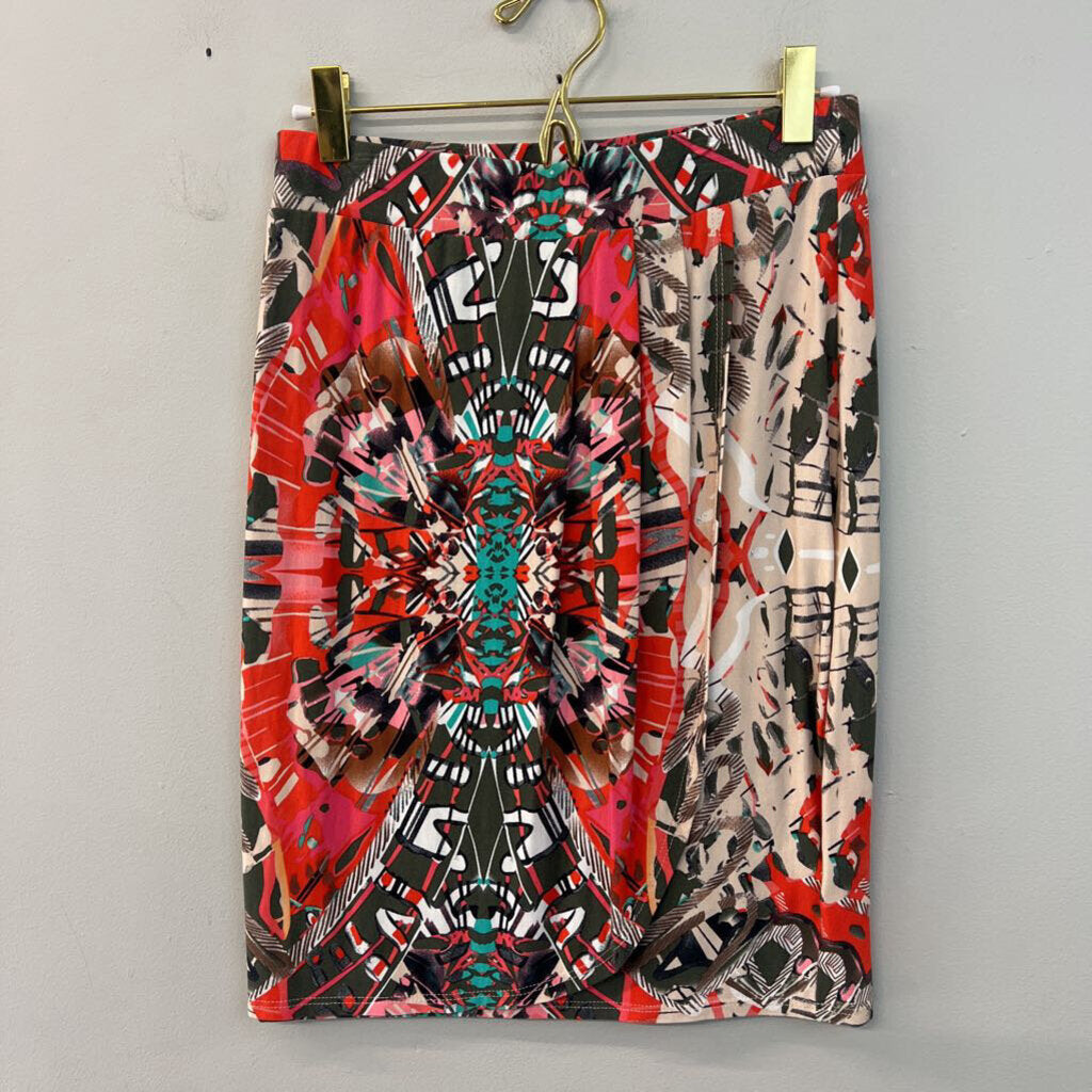 Maeve Beige/ Multi Print Faux Wrap Skirt Extra Small