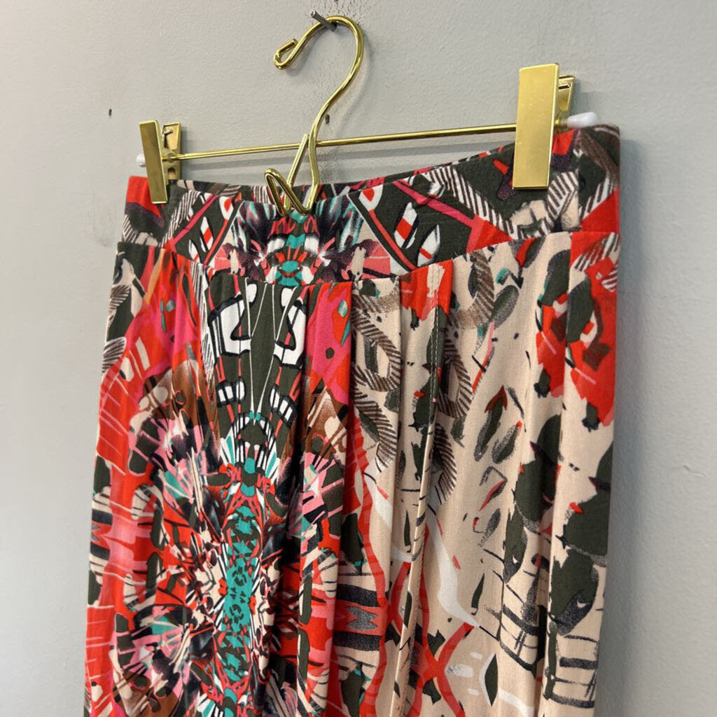 Maeve Beige/ Multi Print Faux Wrap Skirt Extra Small