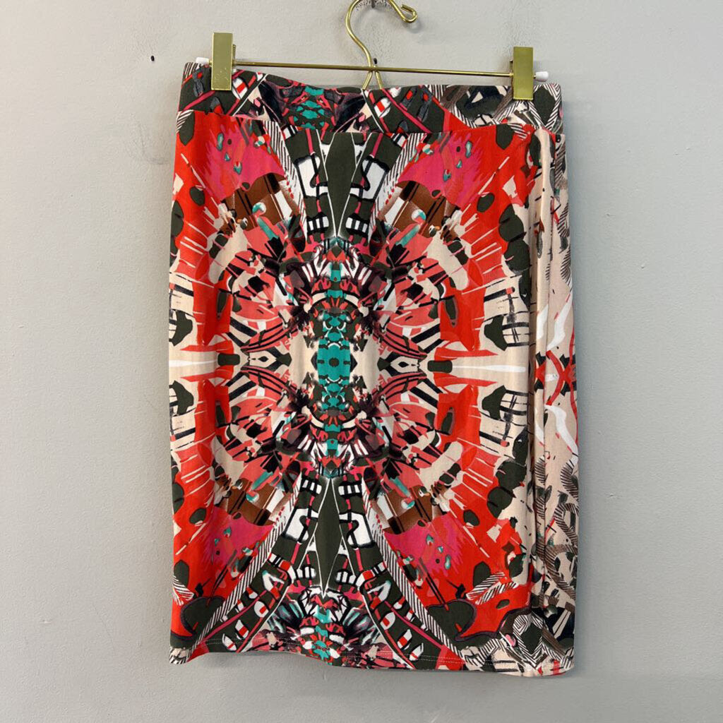 Maeve Beige/ Multi Print Faux Wrap Skirt Extra Small
