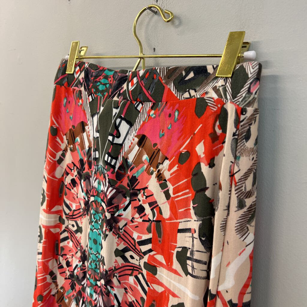 Maeve Beige/ Multi Print Faux Wrap Skirt Extra Small