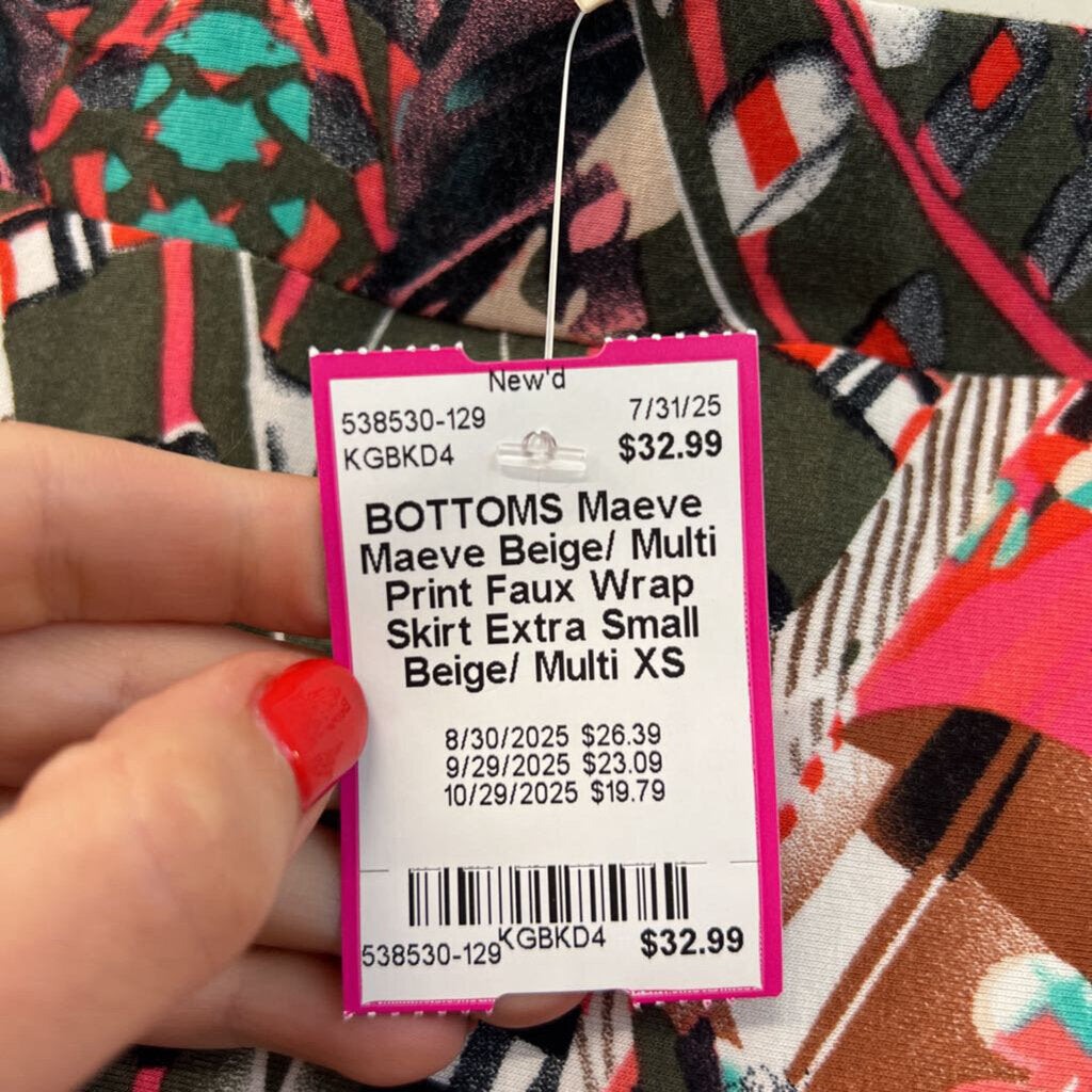 Maeve Beige/ Multi Print Faux Wrap Skirt Extra Small