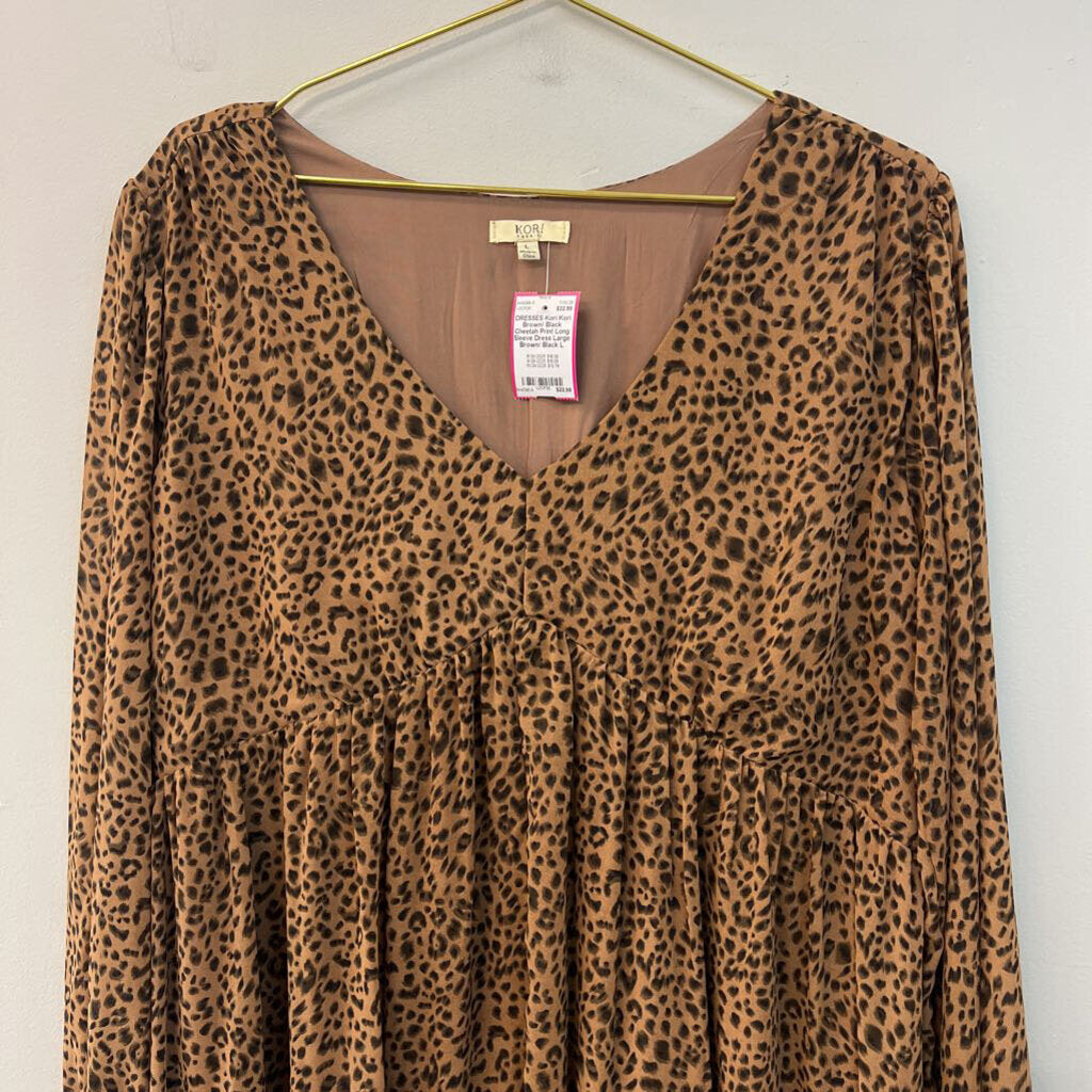 Kori Brown/ Black Cheetah Print Long Sleeve Dress Large