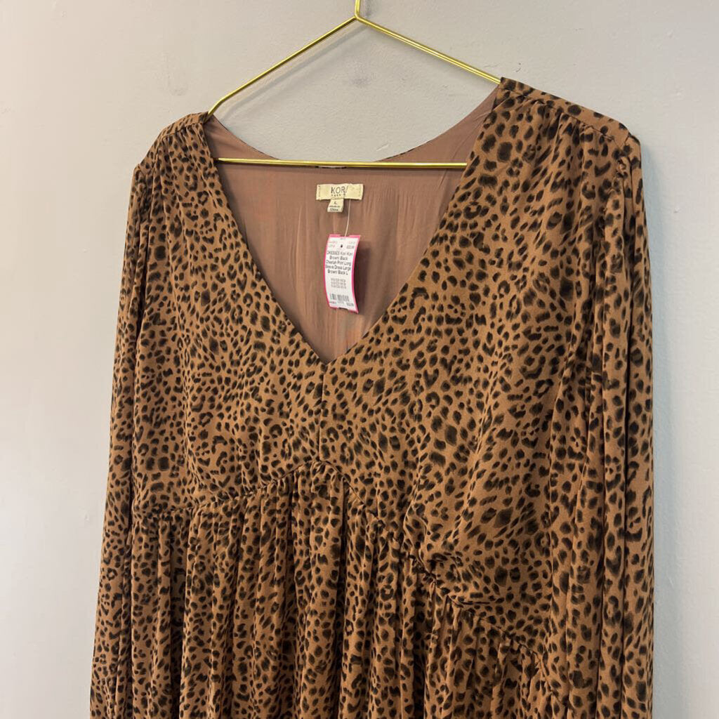 Kori Brown/ Black Cheetah Print Long Sleeve Dress Large