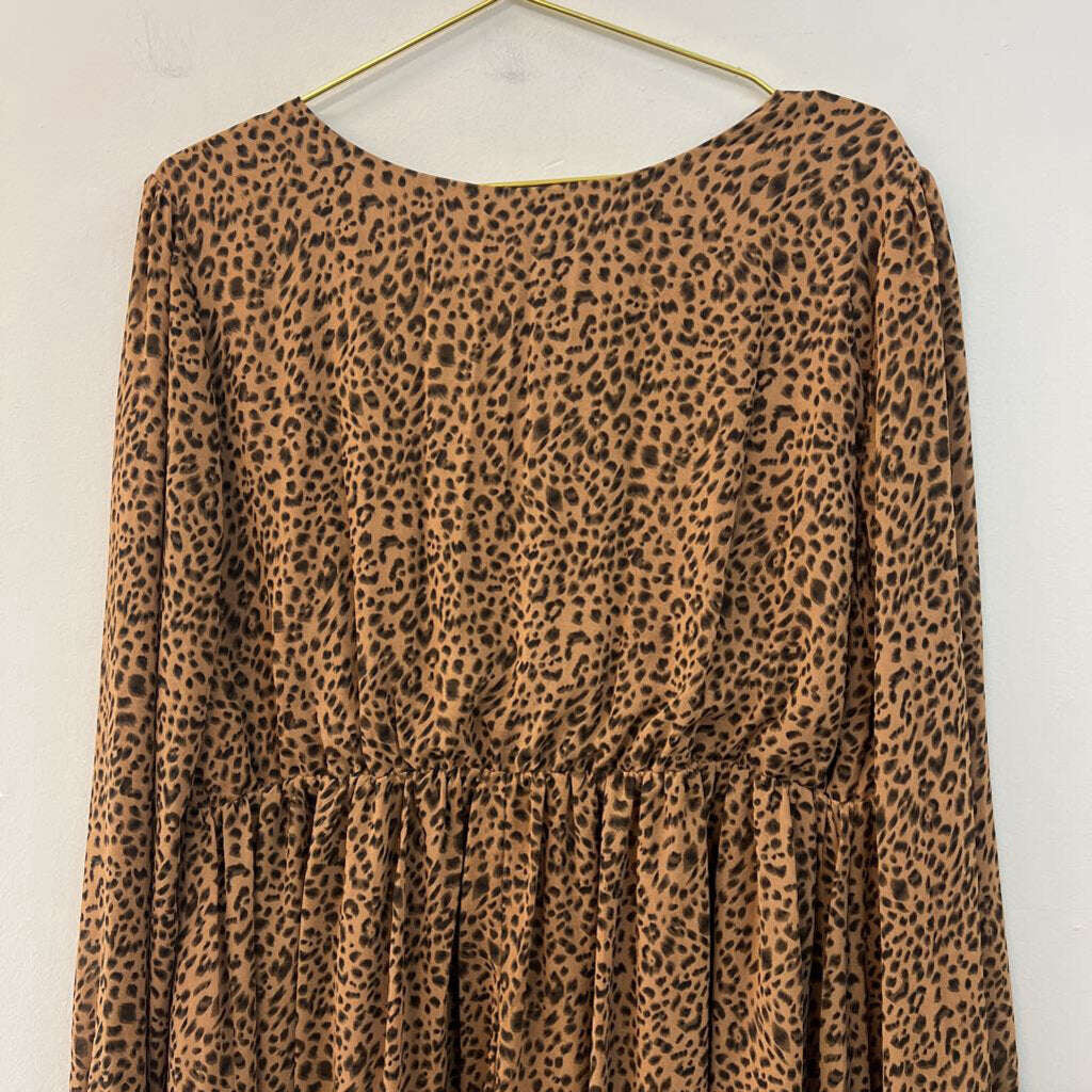 Kori Brown/ Black Cheetah Print Long Sleeve Dress Large