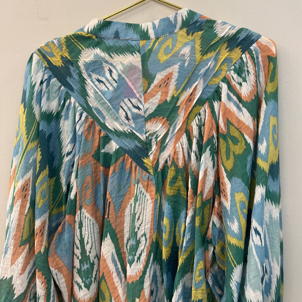 EE Some Green/ Blue/ Multi Print Long Sleeve Dress Large