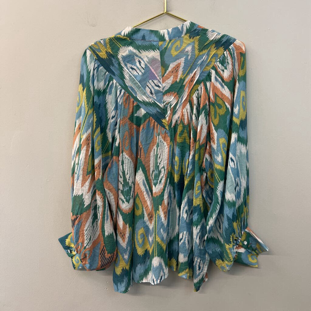 EE Some Green/ Blue/ Multi Print Long Sleeve Dress Large