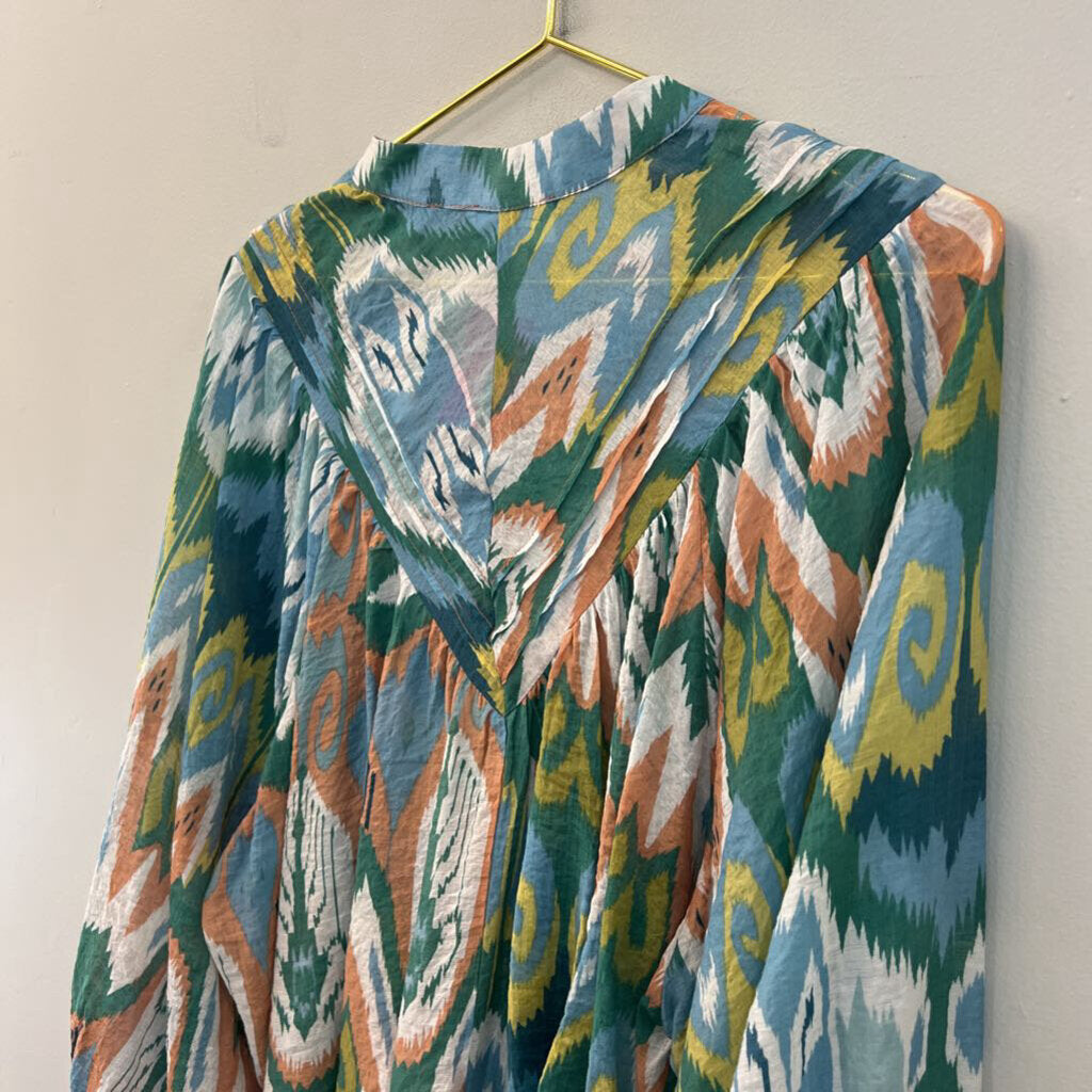 EE Some Green/ Blue/ Multi Print Long Sleeve Dress Large
