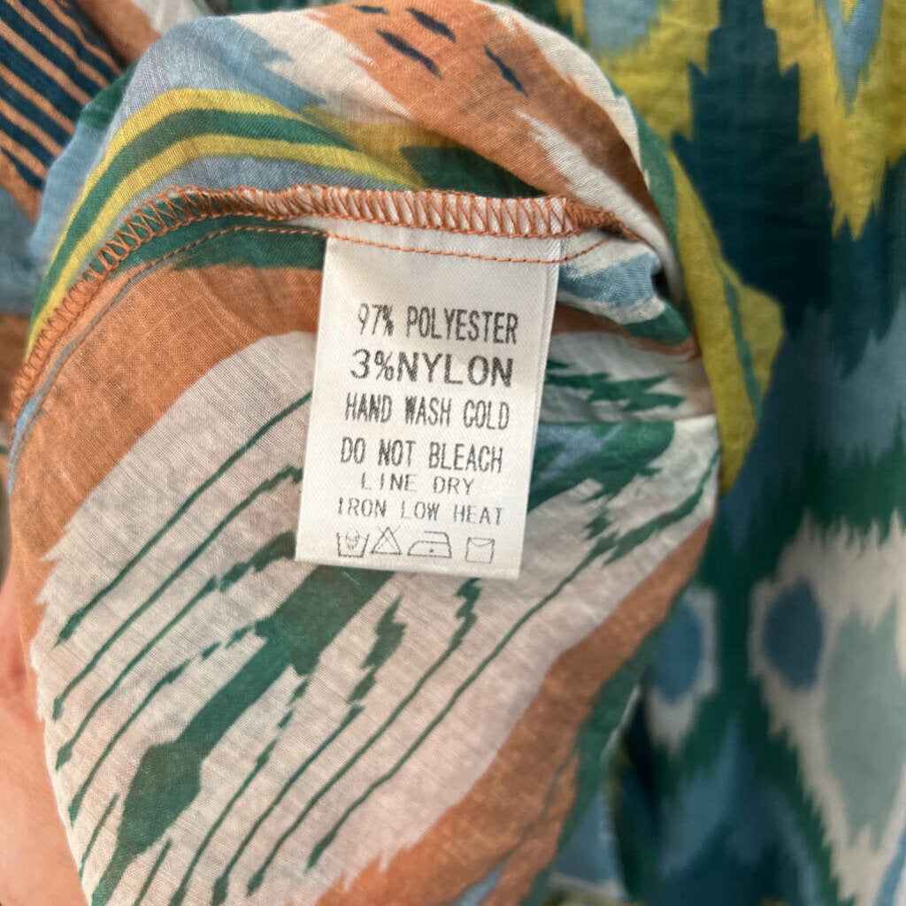 EE Some Green/ Blue/ Multi Print Long Sleeve Dress Large