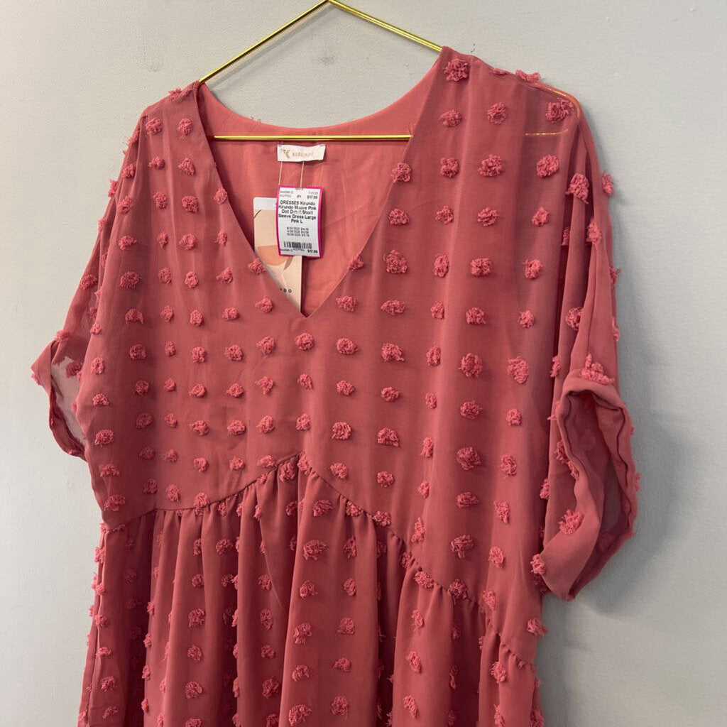 Kirundo Mauve Pink Dot Detail Short Sleeve Dress Large