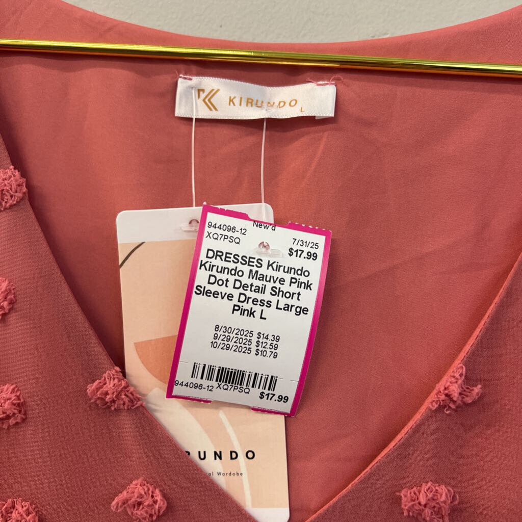 Kirundo Mauve Pink Dot Detail Short Sleeve Dress Large