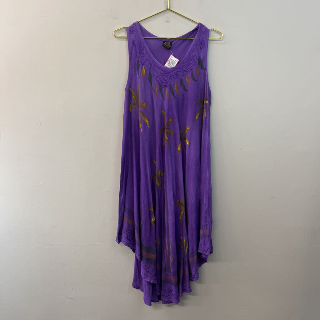 Style Style Style Purple Embroidered Print Tank Midi Dress Free Size