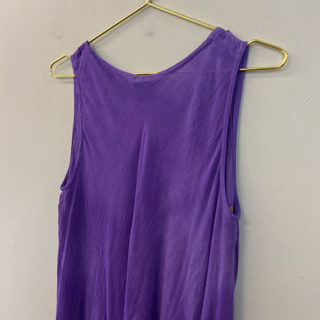 Style Style Style Purple Embroidered Print Tank Midi Dress Free Size