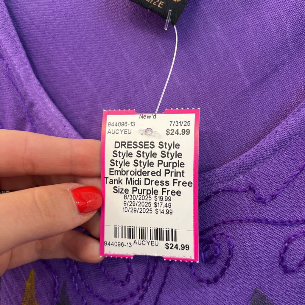 Style Style Style Purple Embroidered Print Tank Midi Dress Free Size