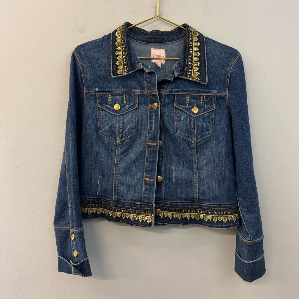 Candies Dark Wash Gold Embellished Denim Jacket Extra Large