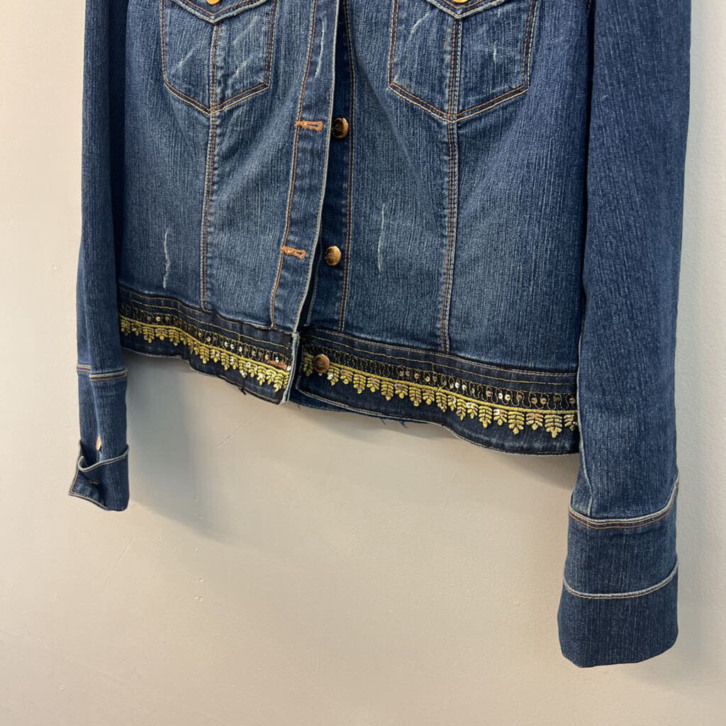 Candies Dark Wash Gold Embellished Denim Jacket Extra Large
