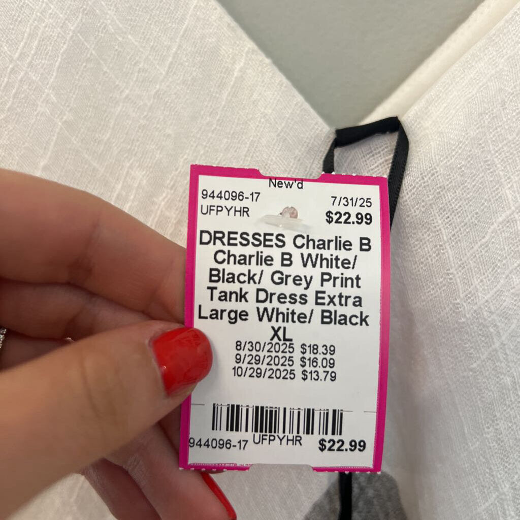 Charlie B White/ Black/ Grey Print Tank Dress Extra Large