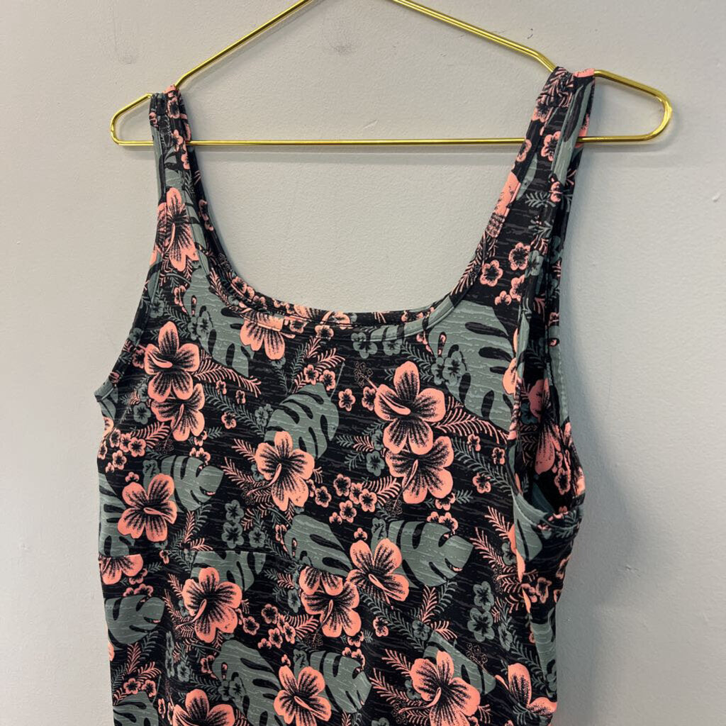 Columbia Black/ Pink Tropical Print Tank Dress Extra Large