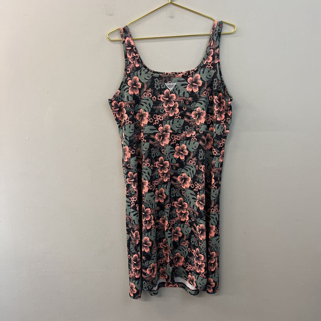 Columbia Black/ Pink Tropical Print Tank Dress Extra Large