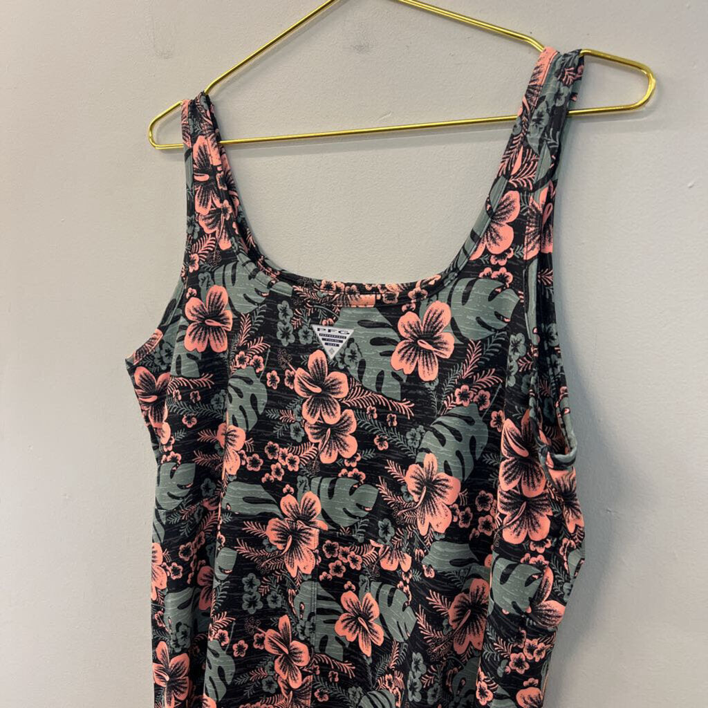 Columbia Black/ Pink Tropical Print Tank Dress Extra Large