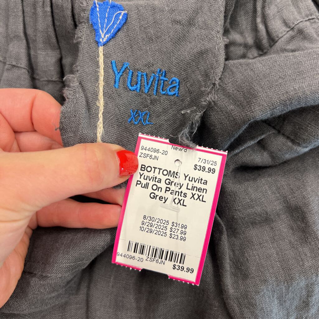 Yuvita Grey Linen Pull On Pants XXL