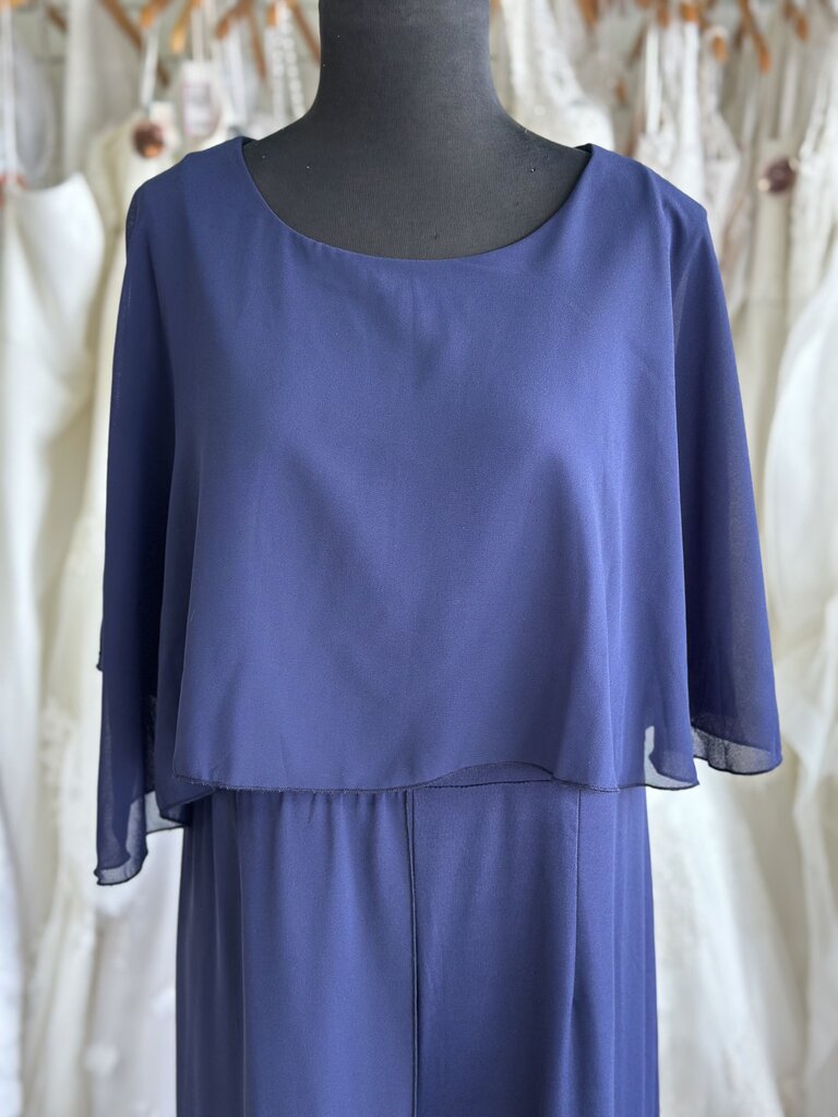 Navy Cape Top Wide Leg Formal Jumpsuit Large