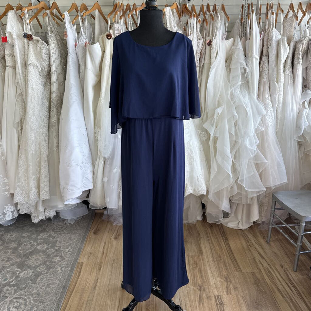 Navy Cape Top Wide Leg Formal Jumpsuit Large