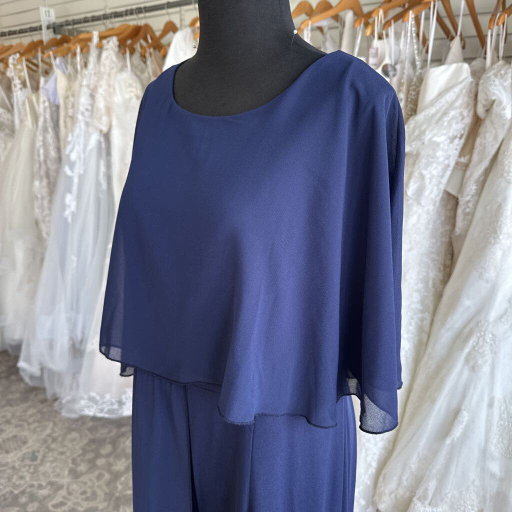 Navy Cape Top Wide Leg Formal Jumpsuit Large