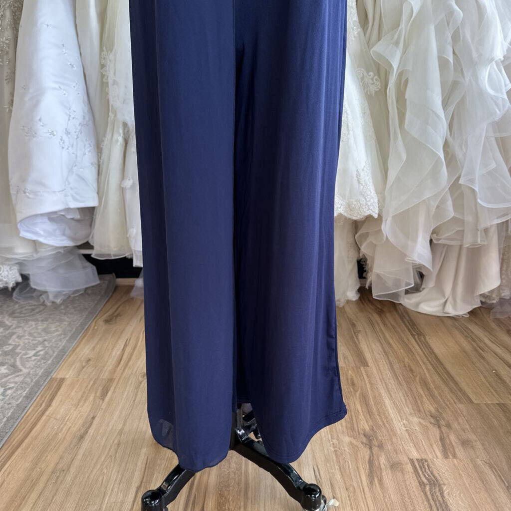 Navy Cape Top Wide Leg Formal Jumpsuit Large