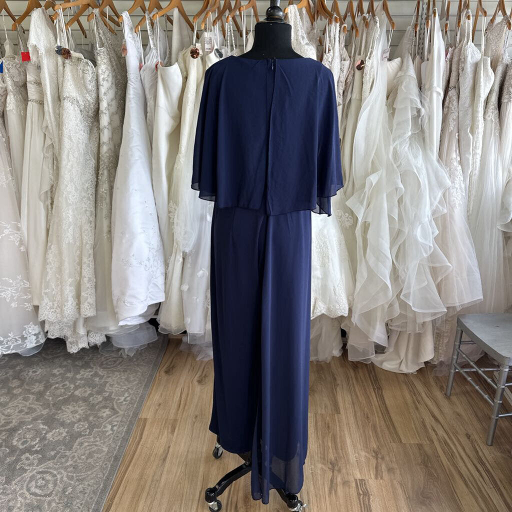 Navy Cape Top Wide Leg Formal Jumpsuit Large