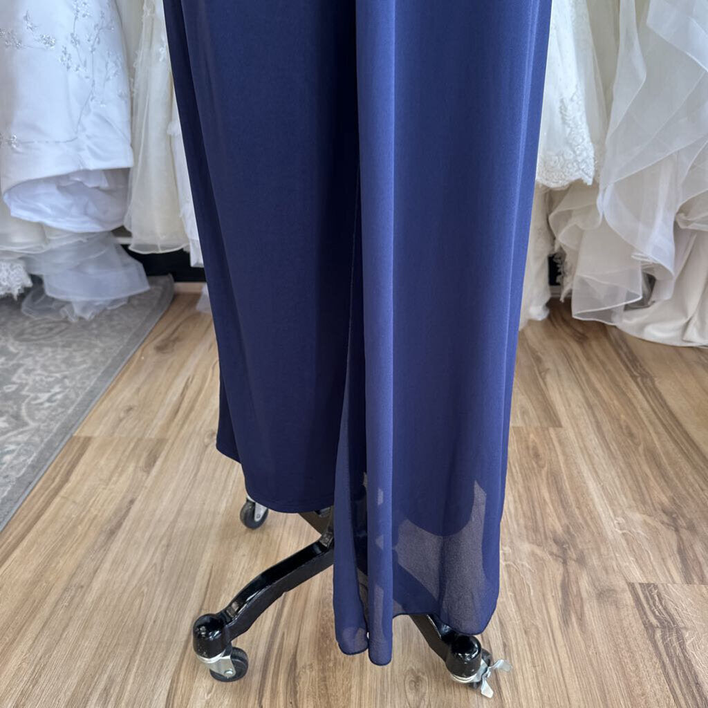 Navy Cape Top Wide Leg Formal Jumpsuit Large
