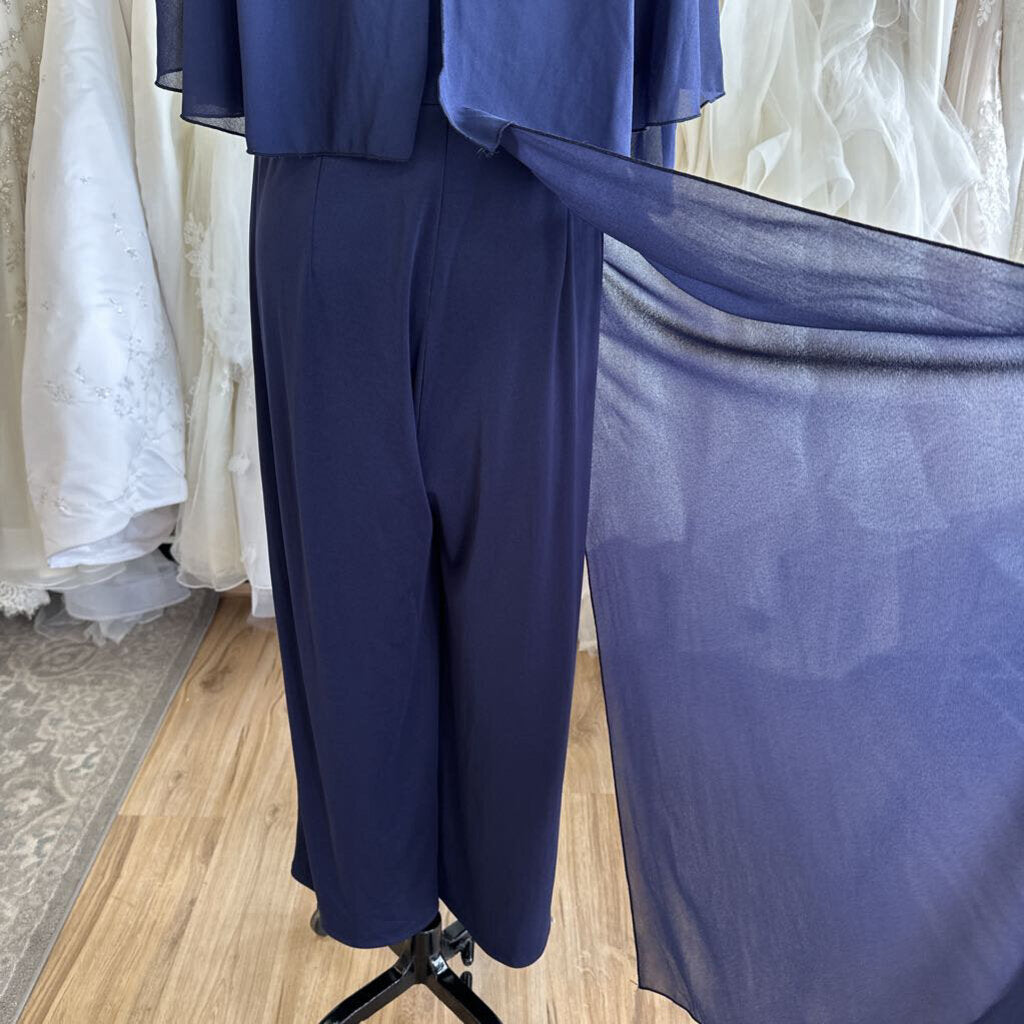 Navy Cape Top Wide Leg Formal Jumpsuit Large