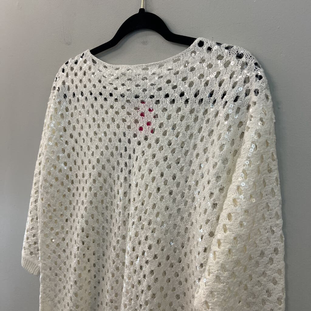 Chicos White Open Knit Sequin Detail Long Sleeve Top 3