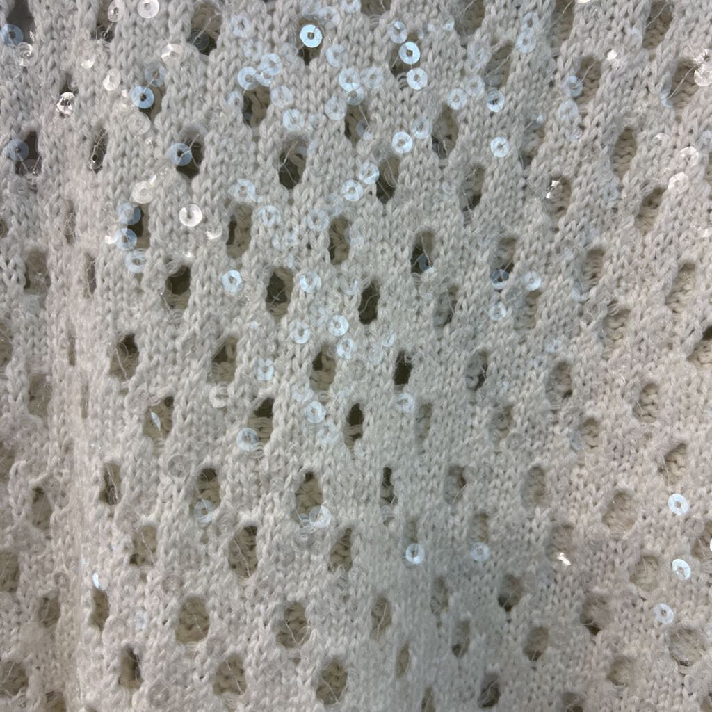 Chicos White Open Knit Sequin Detail Long Sleeve Top 3