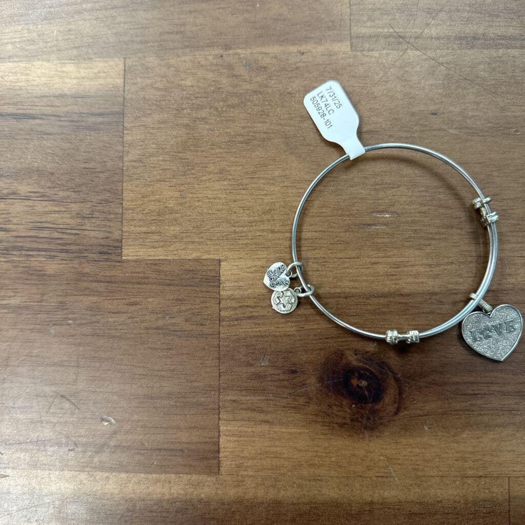 Angelica Silver Paw Print Love Bangle Charm Bracelet