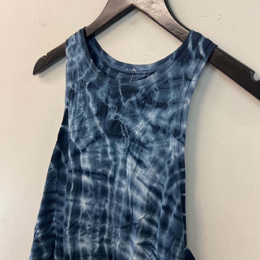 Lululemon Blue/ White Print Open Split Back Tank Top Medium