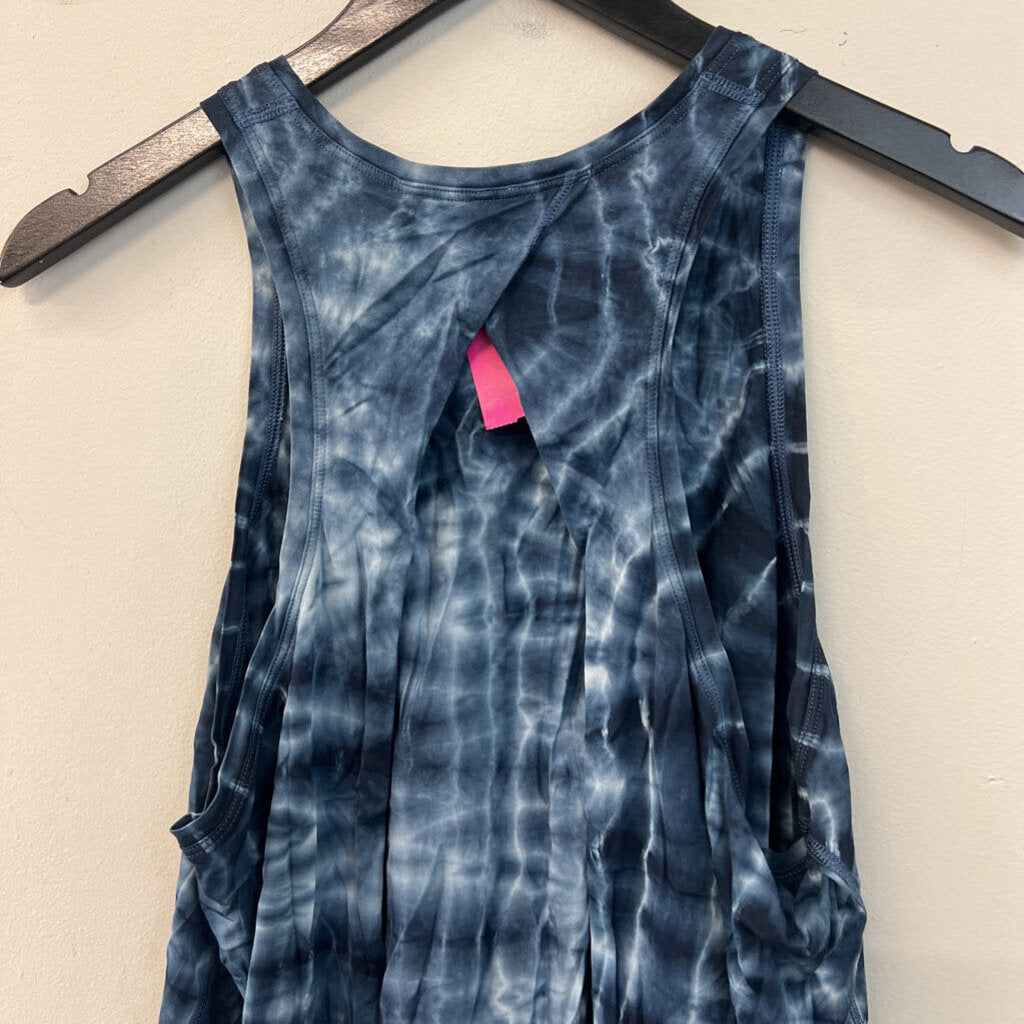 Lululemon Blue/ White Print Open Split Back Tank Top Medium