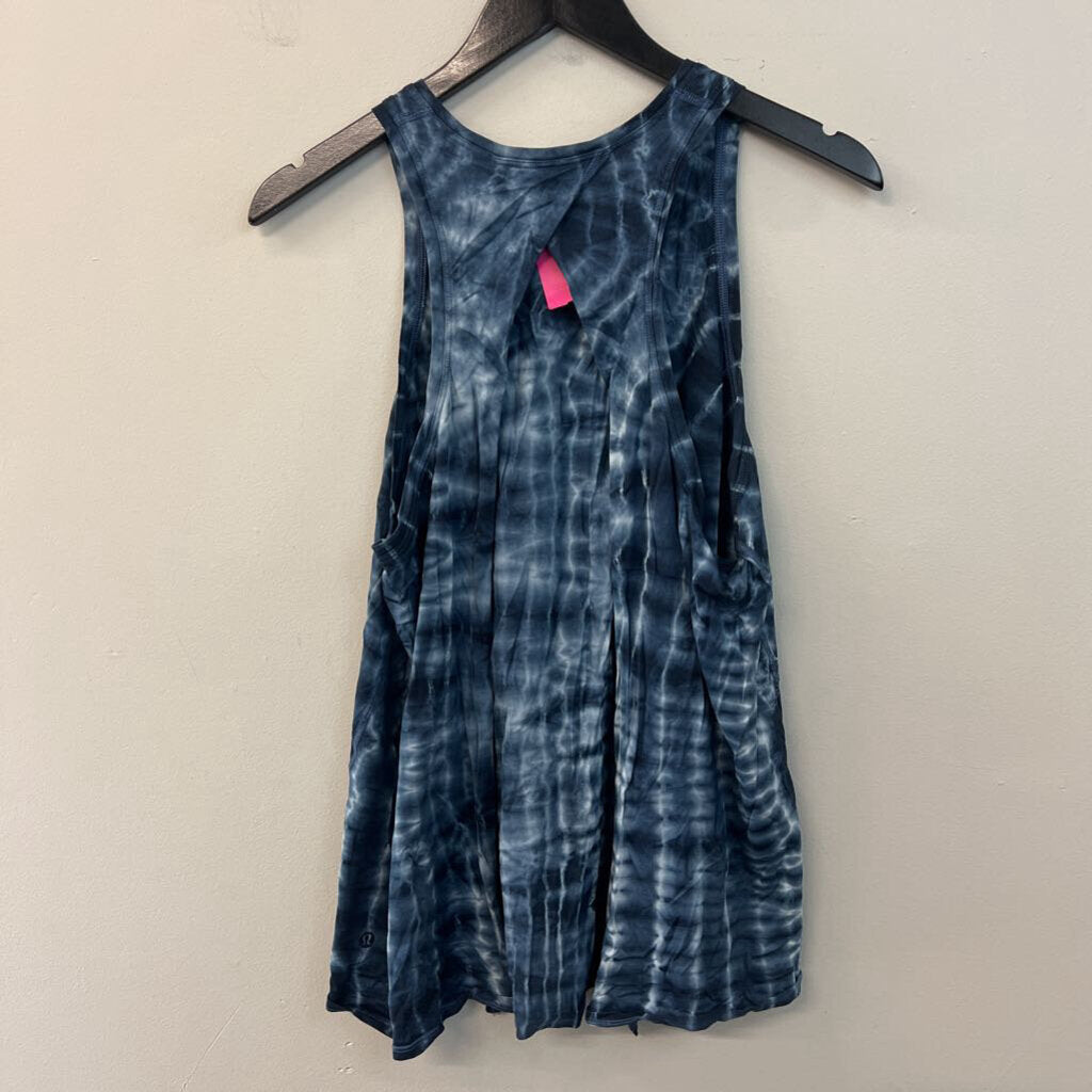 Lululemon Blue/ White Print Open Split Back Tank Top Medium