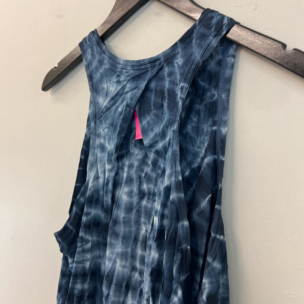 Lululemon Blue/ White Print Open Split Back Tank Top Medium