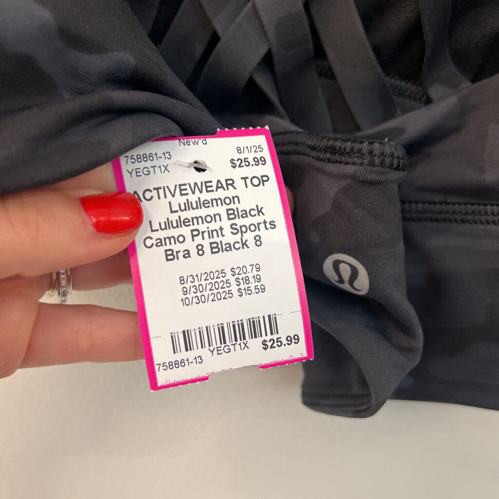 Lululemon Black Camo Print Sports Bra 8