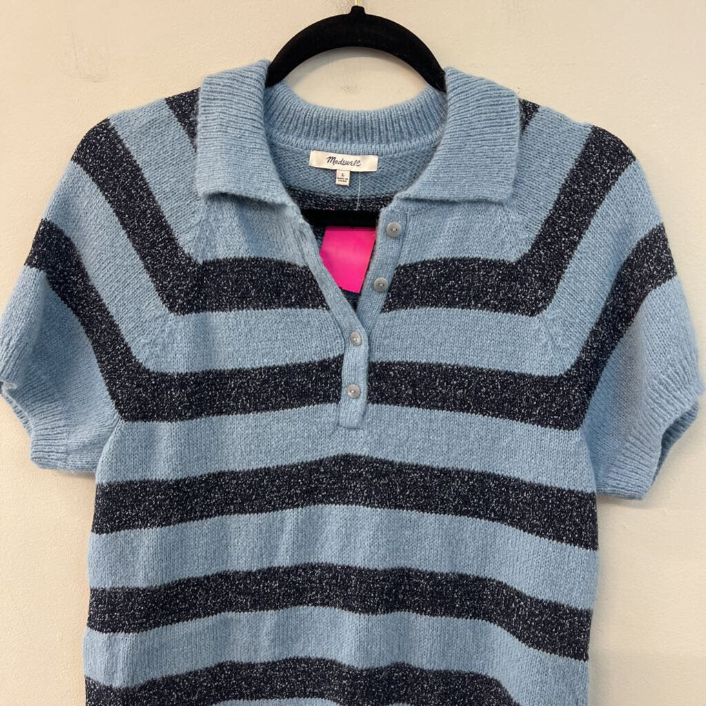 Madewell Blue/ Navy Striped Knit Short Sleeve Top Large