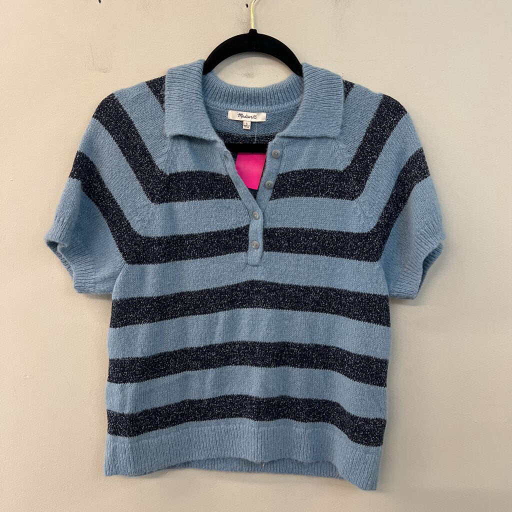 Madewell Blue/ Navy Striped Knit Short Sleeve Top Large