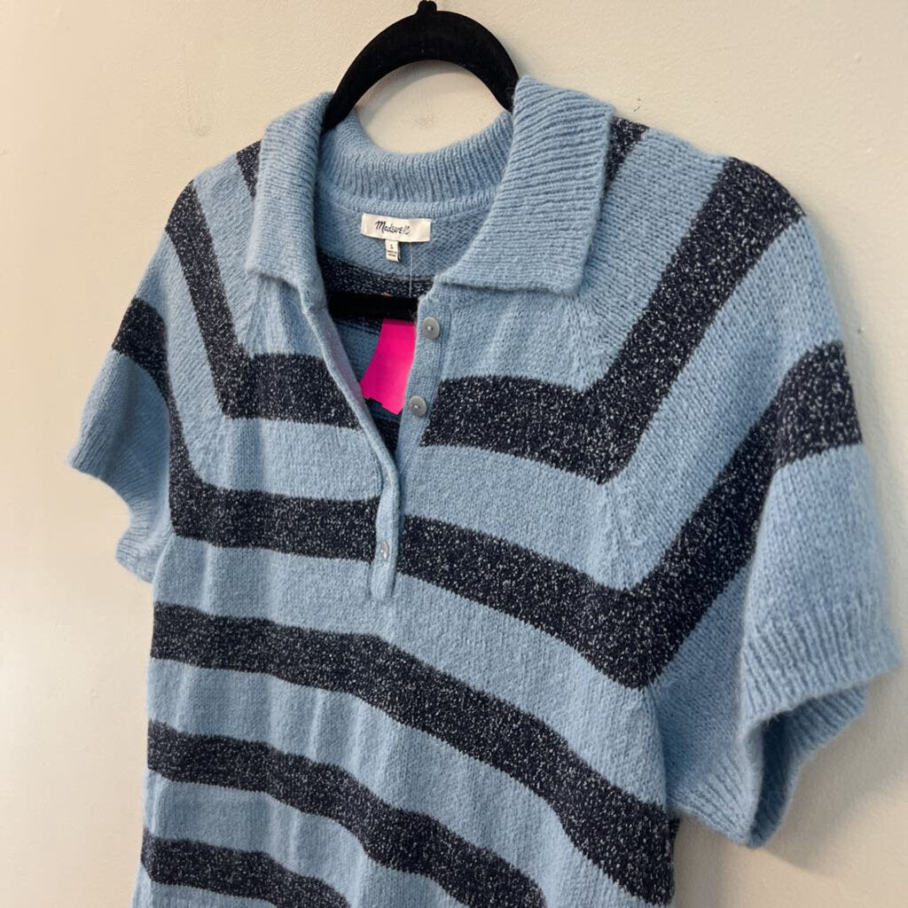 Madewell Blue/ Navy Striped Knit Short Sleeve Top Large
