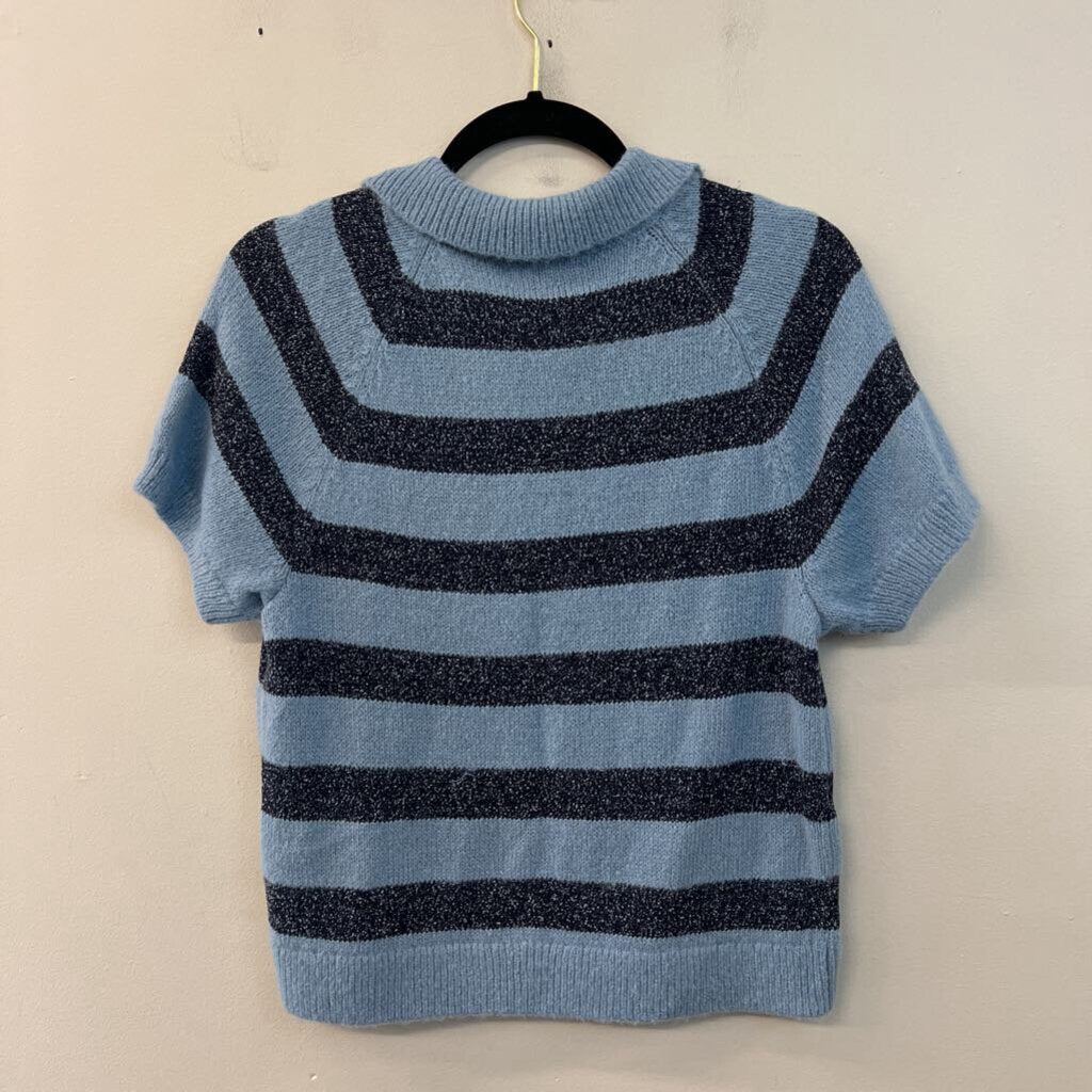 Madewell Blue/ Navy Striped Knit Short Sleeve Top Large