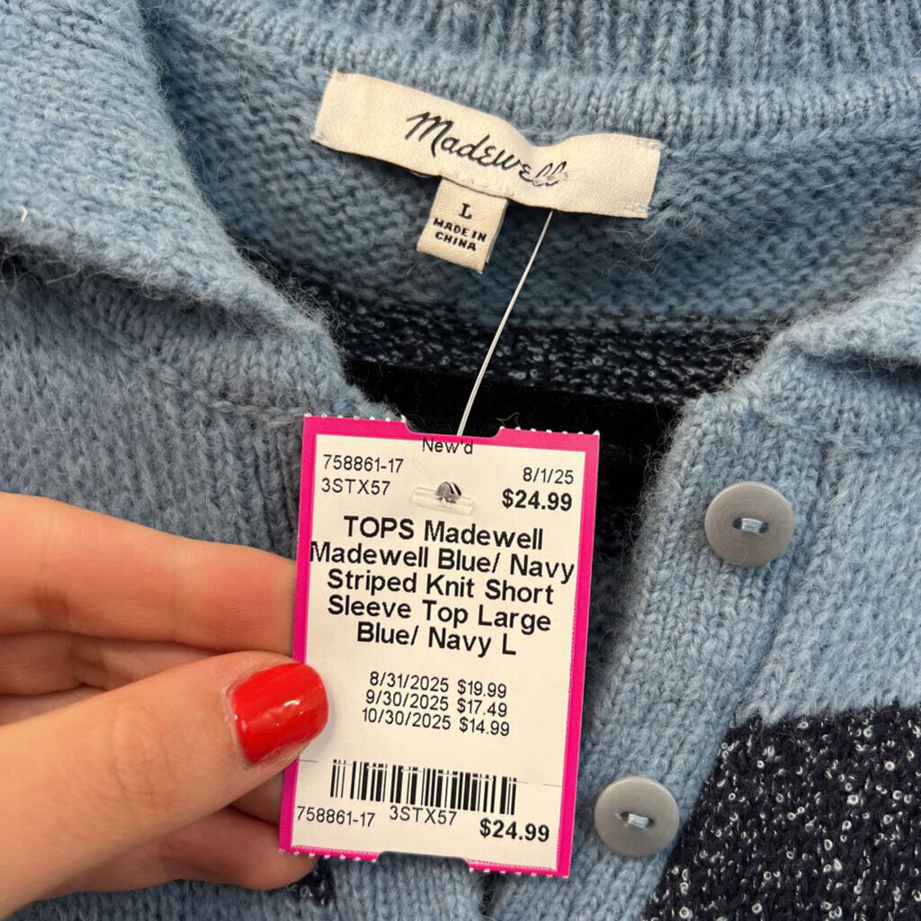 Madewell Blue/ Navy Striped Knit Short Sleeve Top Large