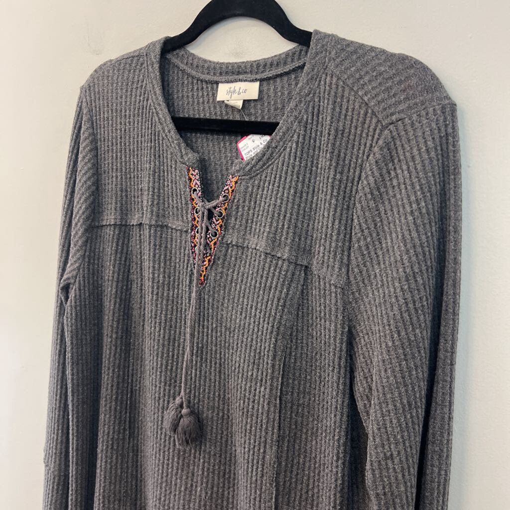 Style and Co Grey Waffle Knit Long Sleeve Top Extra Large