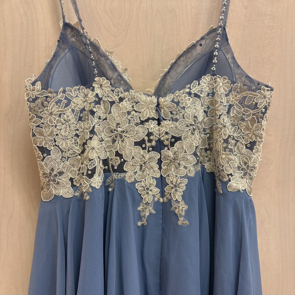 JJs House Blue/ SIlver Lace Top Short Formal Dress Medium