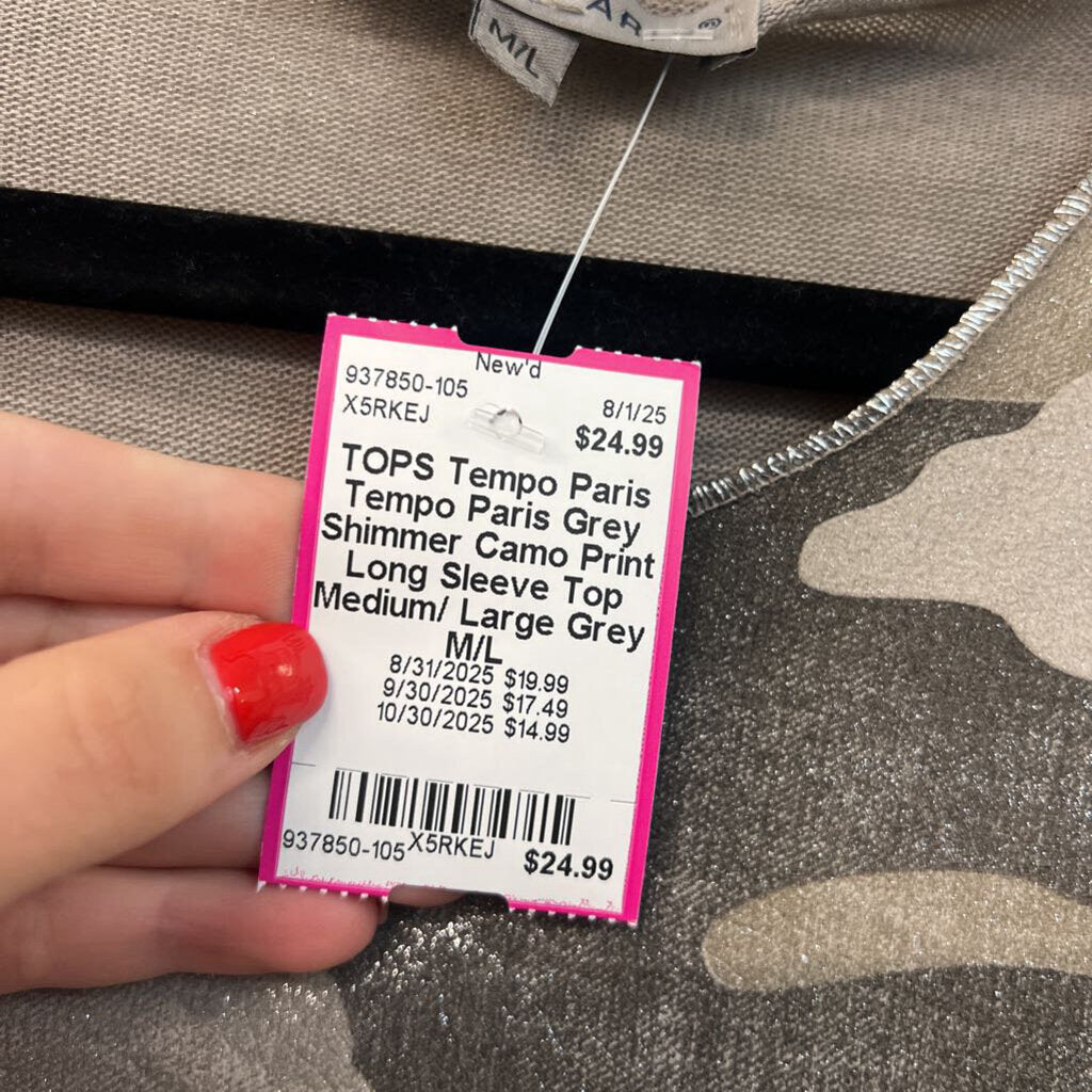Tempo Paris Grey Shimmer Camo Print Long Sleeve Top Medium/ Large