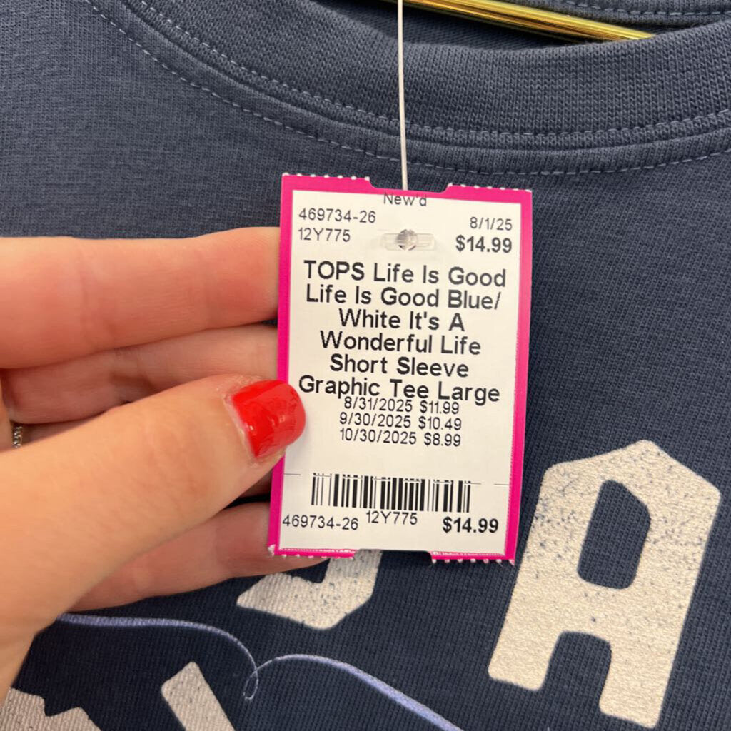 Life Is Good Blue/ White It's A Wonderful Life Short Sleeve Graphic Tee Large